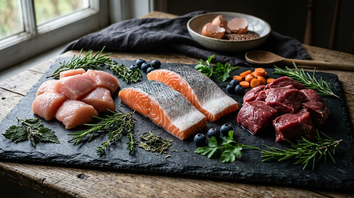 Fresh meat and natural ingredients used in recipes